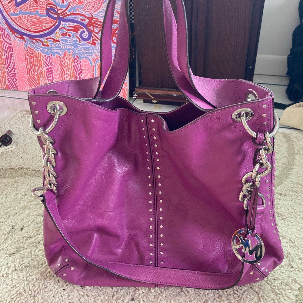 Michael kors round handle shoulder bag purple